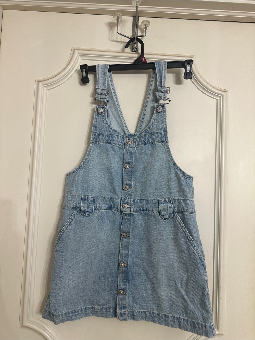We The Free Light Blue Denim Button-Front Overall Dress